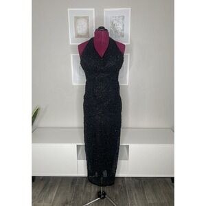 Vintage Cache Dress Y2K 90s Womens Small Whimsigoth Black Beaded Open Back Dress